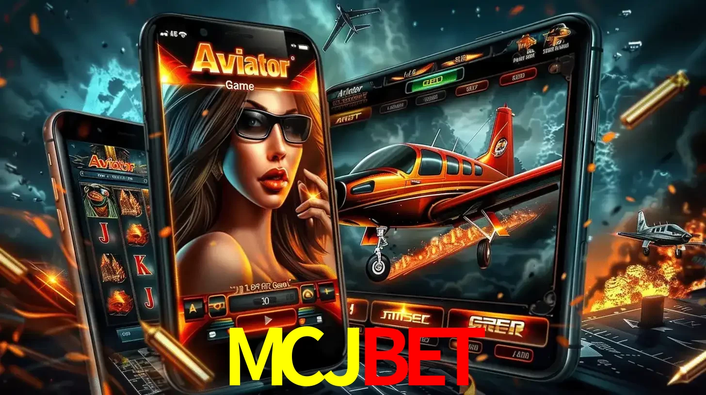 O popular jogo de apostas Aviator exibido em vários celulares e tablets, mostrando a interface emocionante e a ação de voo disponíveis para jogar agora no MCJBET.