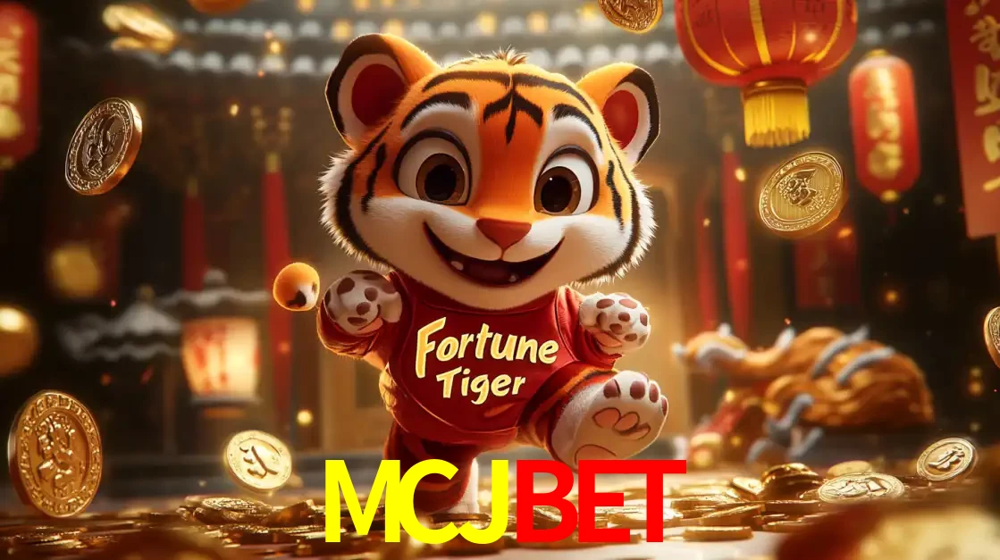 O alegre personagem do Fortune Tiger correndo sobre um caminho de moedas de ouro, simbolizando os grandes prêmios e a diversão do popular jogo de slot do MCJBET.